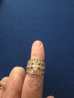 Gold-Tone Marquise & Baguette CZ Statement Ring - Women Jewelry